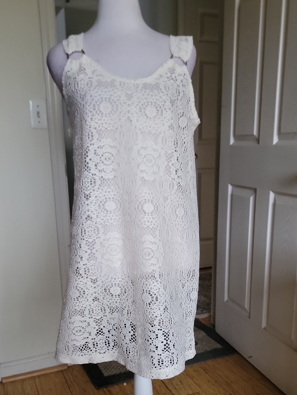 J Valdi Cream Crochet Look Lace  Sundress/Cover Up